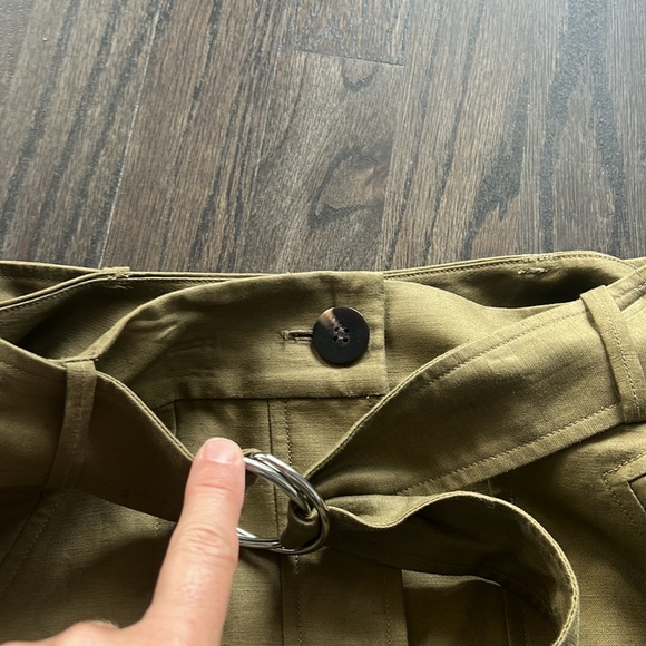 Ann Taylor Linen Mini Skirt Moss Green Size 4 Belted Waist Hidden Buttons Front - Picture 5 of 6